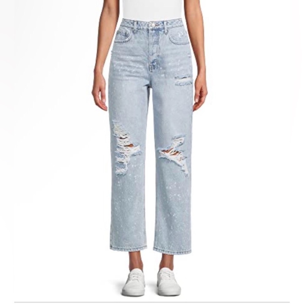 No Boundaries Women's Junior Size 7 Super High Rise Jeans Relaxed Fit Bleached